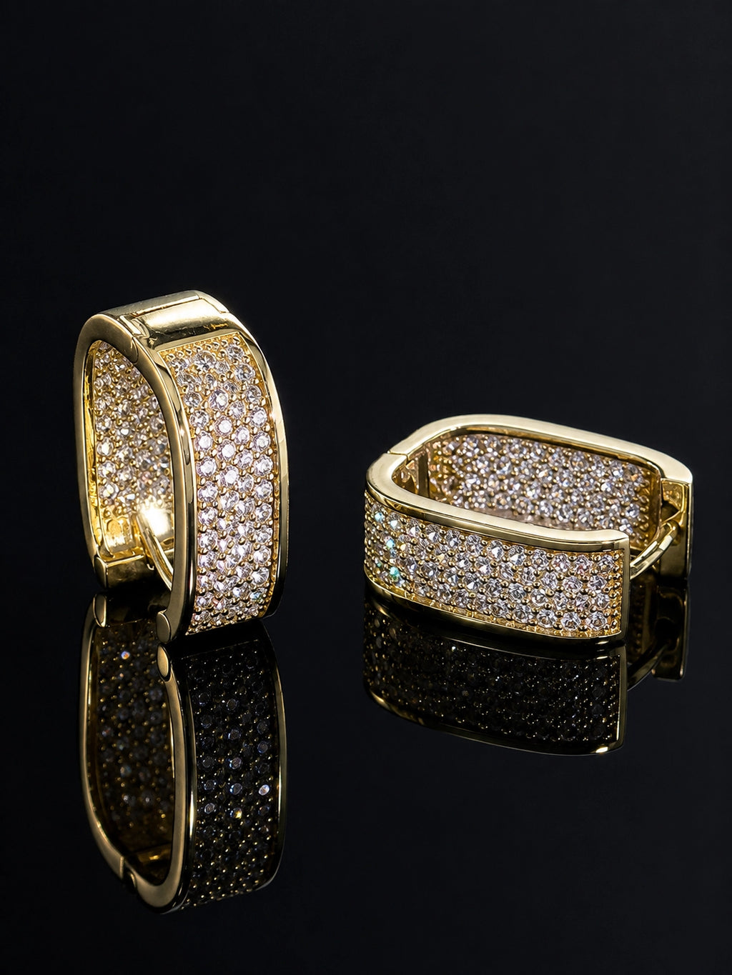 Pavé-set Square Clasp Earrings - Golden Color