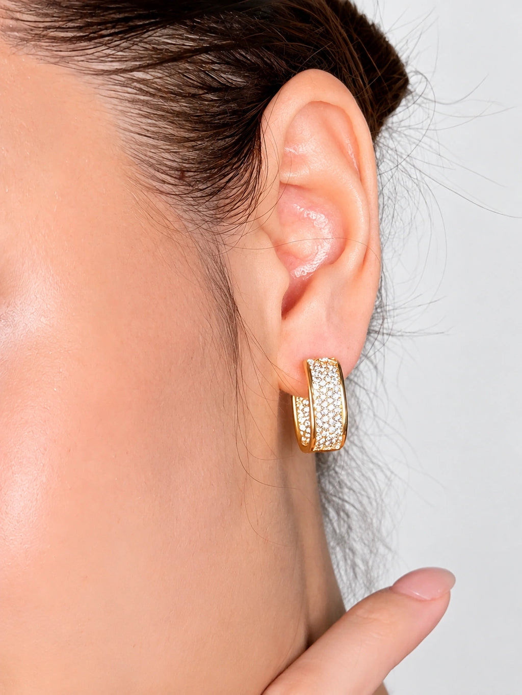 Pavé-set Square Clasp Earrings - Golden Color