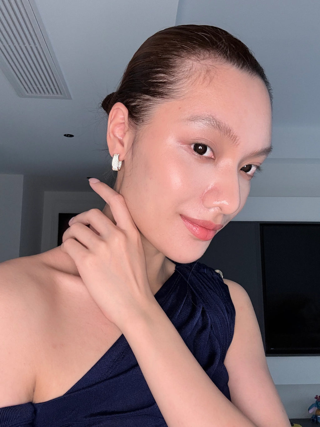 Pavé-set Square Clasp Earrings - Golden Color