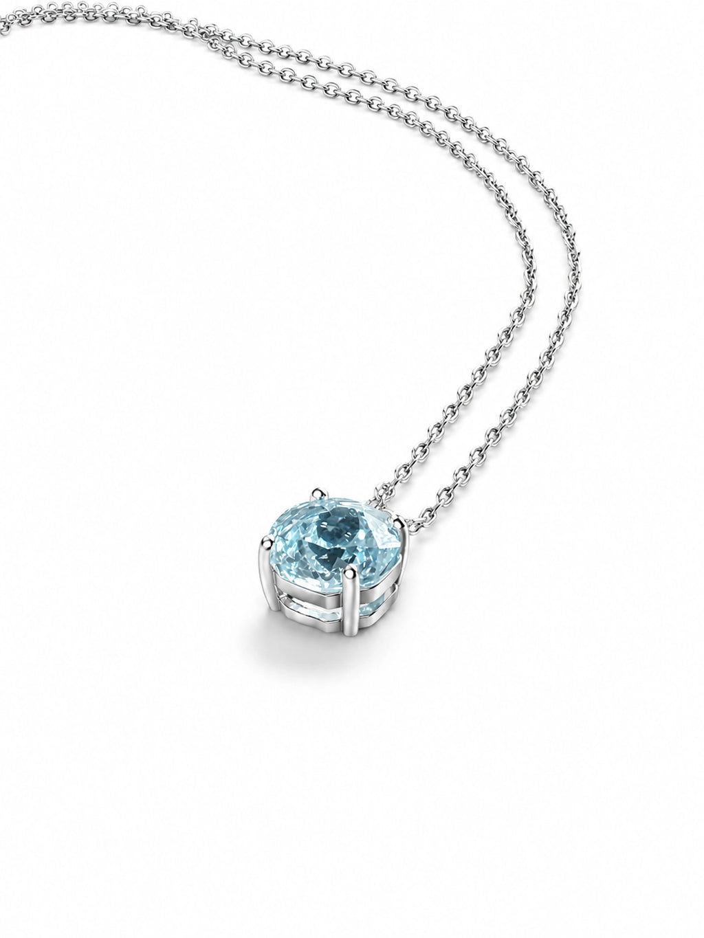 Rose-Patterned Ice-Blue Sea-Blue Four-Prong Pendant Delicate Necklace