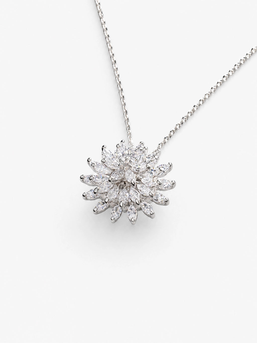 Multi-Layer Marquise-Cut Zircon Snowflake-Shaped Silver-Plated Pendant Necklace