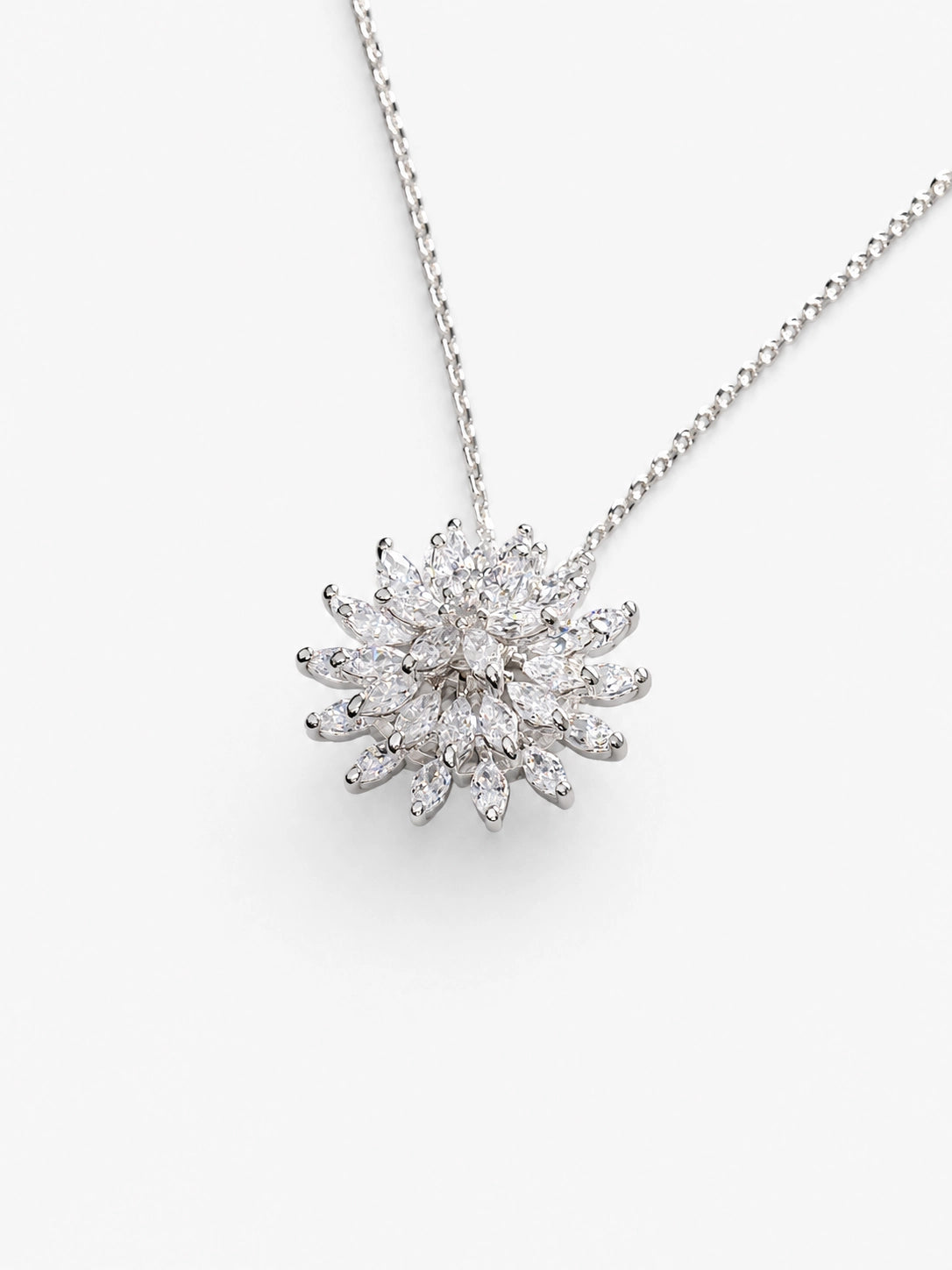 Multi-Layer Marquise-Cut Zircon Snowflake-Shaped Silver-Plated Pendant Necklace