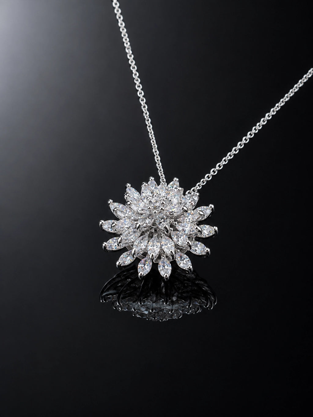 Multi-Layer Marquise-Cut Zircon Snowflake-Shaped Silver-Plated Pendant Necklace