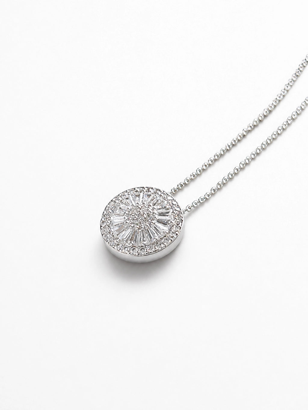Round Sunburst CZ Silver Plated Pendant Necklace
