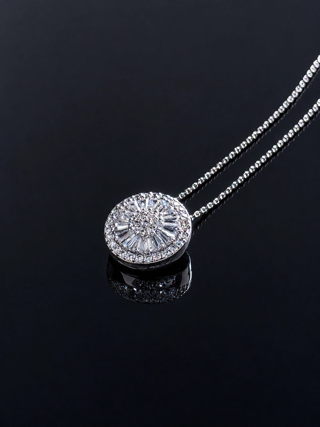 Round Sunburst CZ Silver Plated Pendant Necklace
