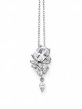 Cushion Cut CZ Drop Silver Plated Necklace With Marquise Accents