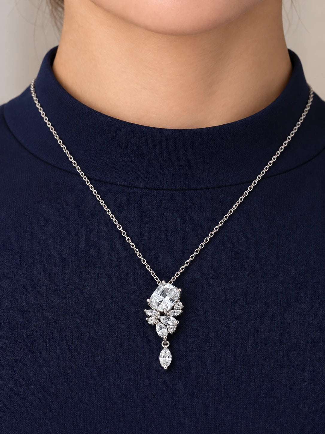 Cushion Marquise Drop Necklace
