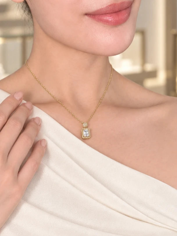 Gold Square Zirconia Necklace
