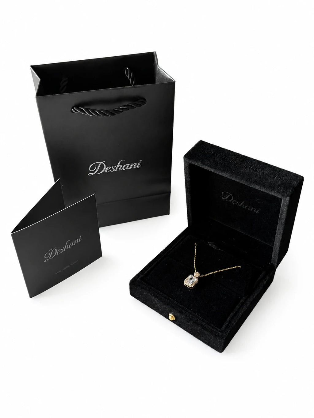 Detail view of Gold Square Zirconia Necklace