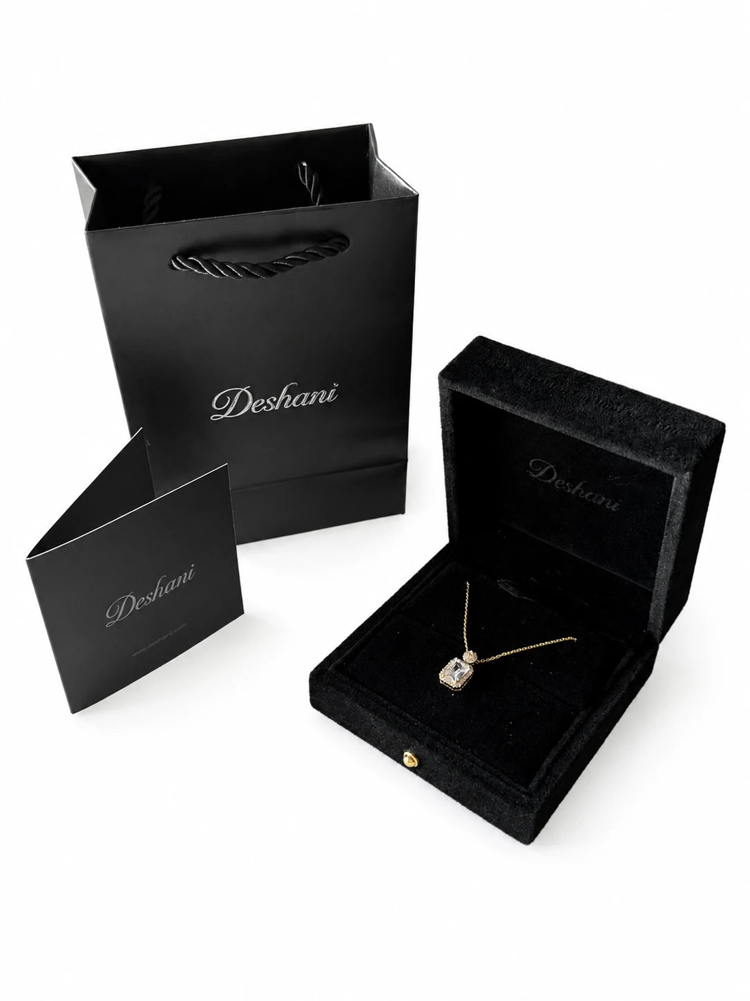 Detail view of Gold Square Zirconia Necklace