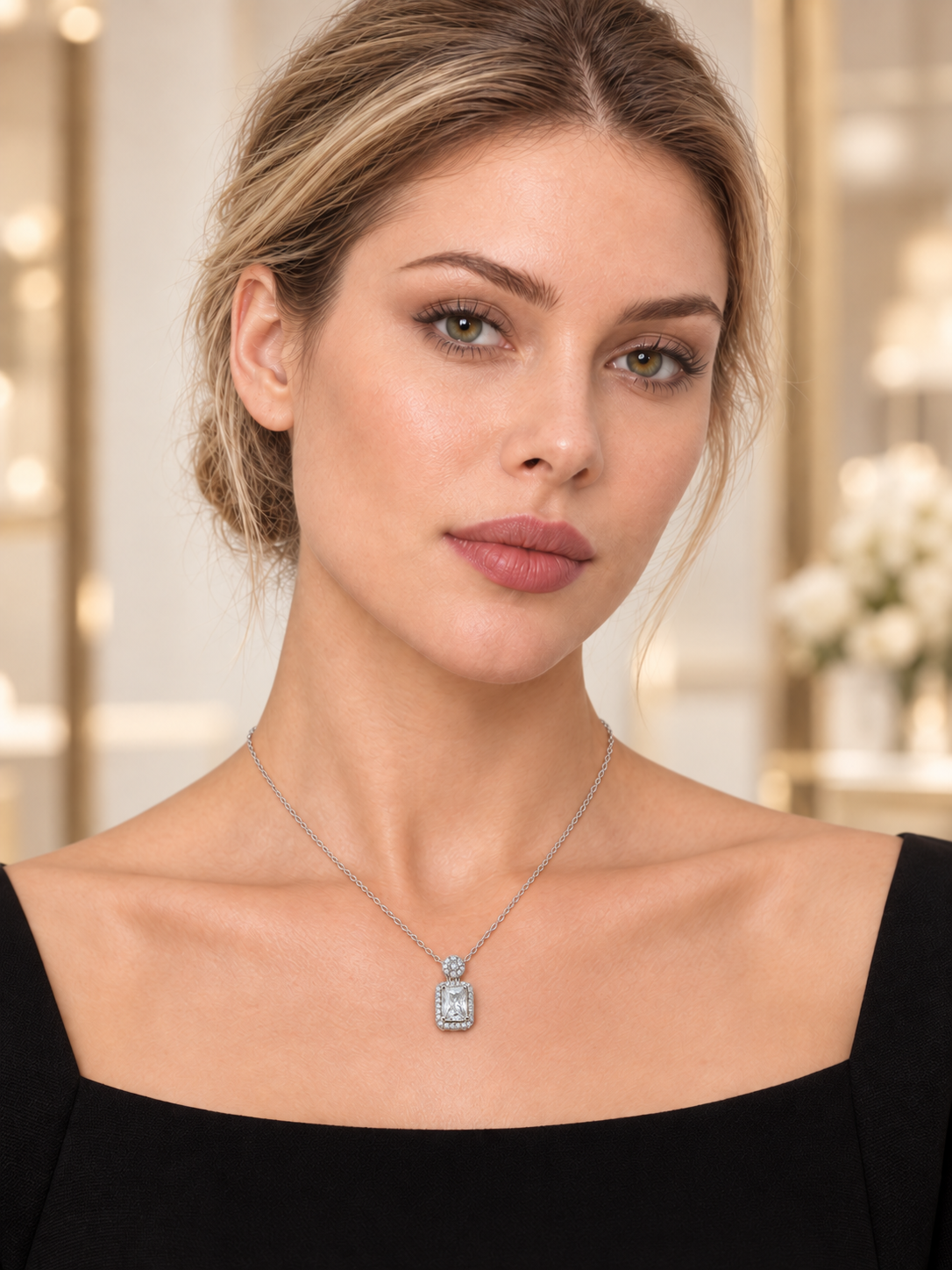 Model wearing Vintage Perfume Bottle Necklace