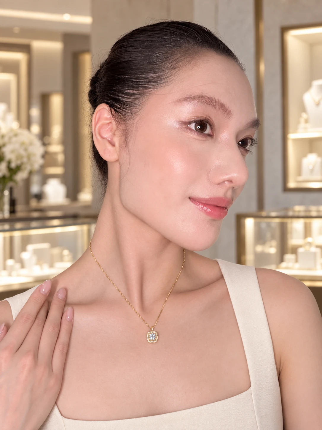 Gold Cube Pendant Necklace