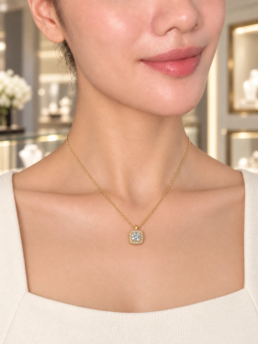 Gold Cube Pendant Necklace