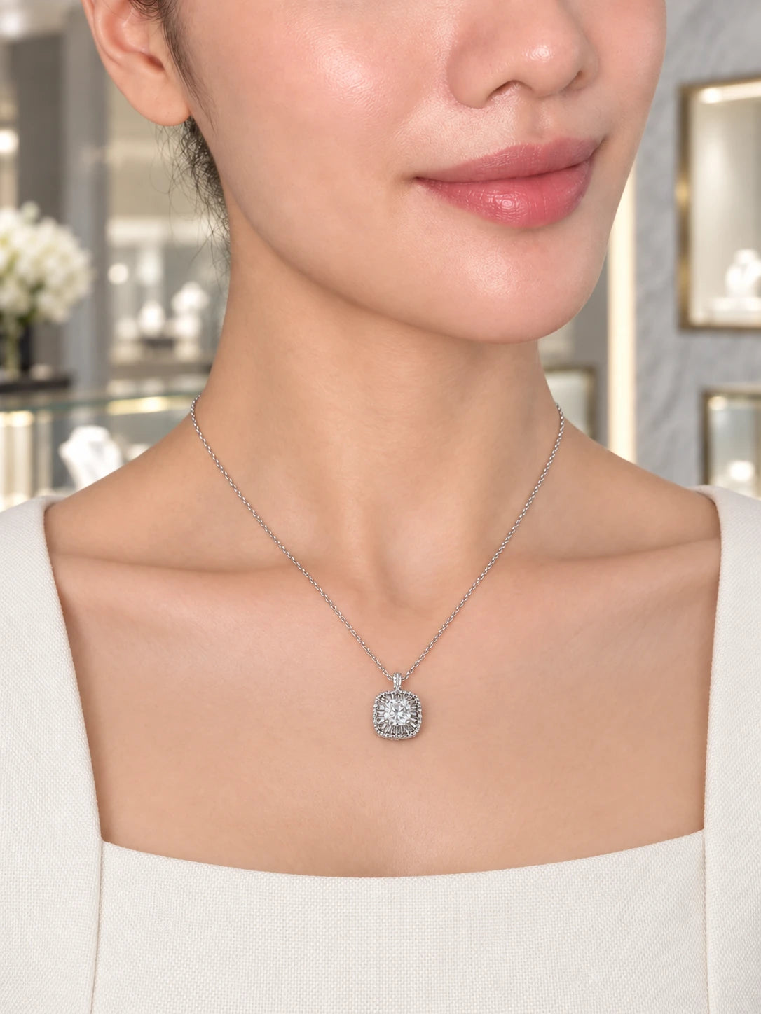 Silver Pav¡§| Cube Necklace
