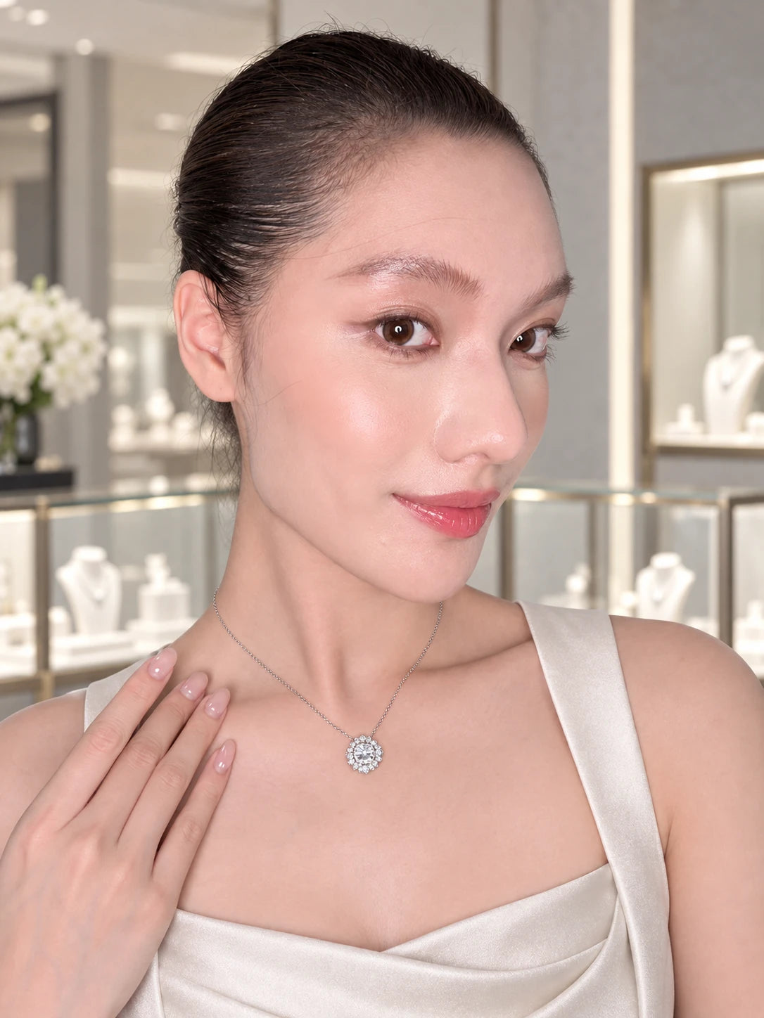 Silver Floral Cluster Necklace