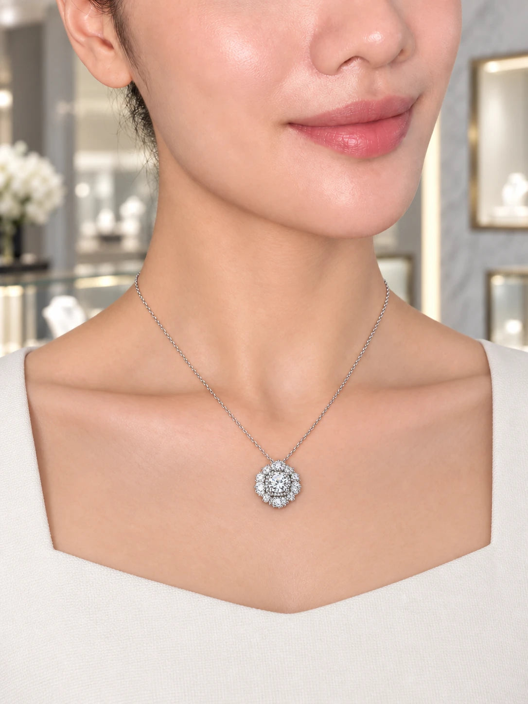 Silver Floral Cluster Necklace