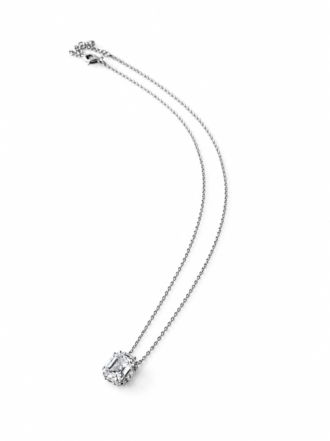 Silver Square Solitaire Necklace