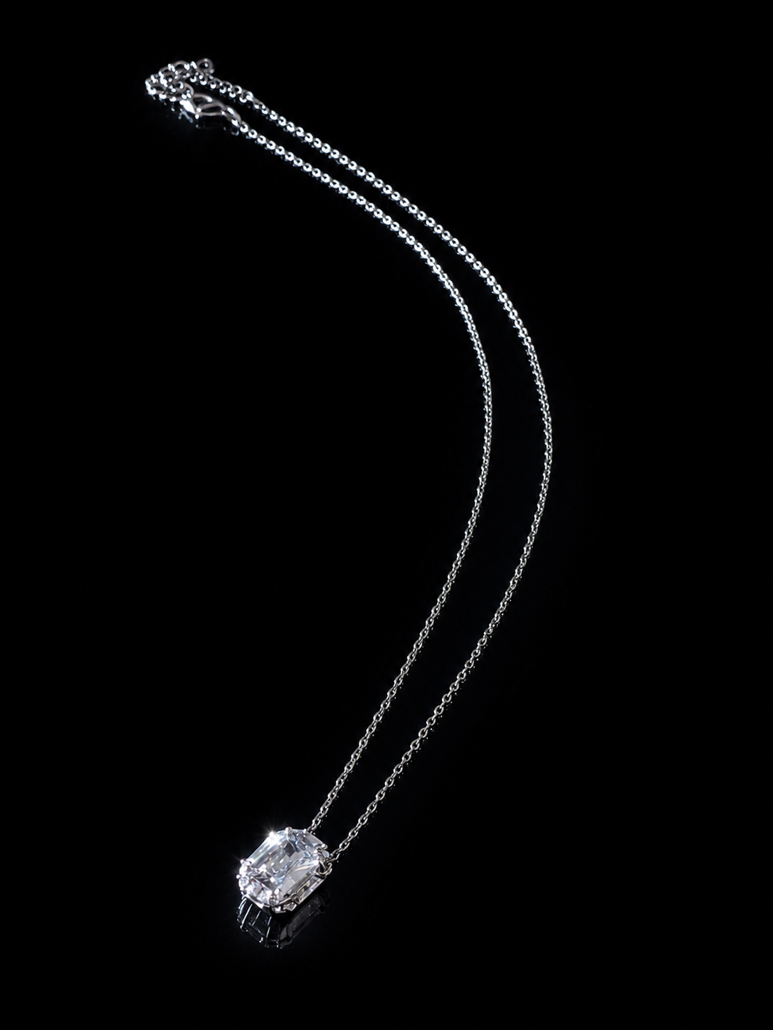 Silver Square Solitaire Necklace