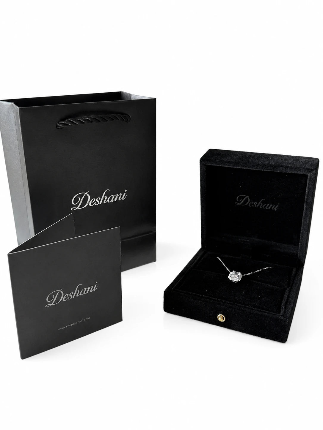 Detail view of Silver Square Solitaire Necklace