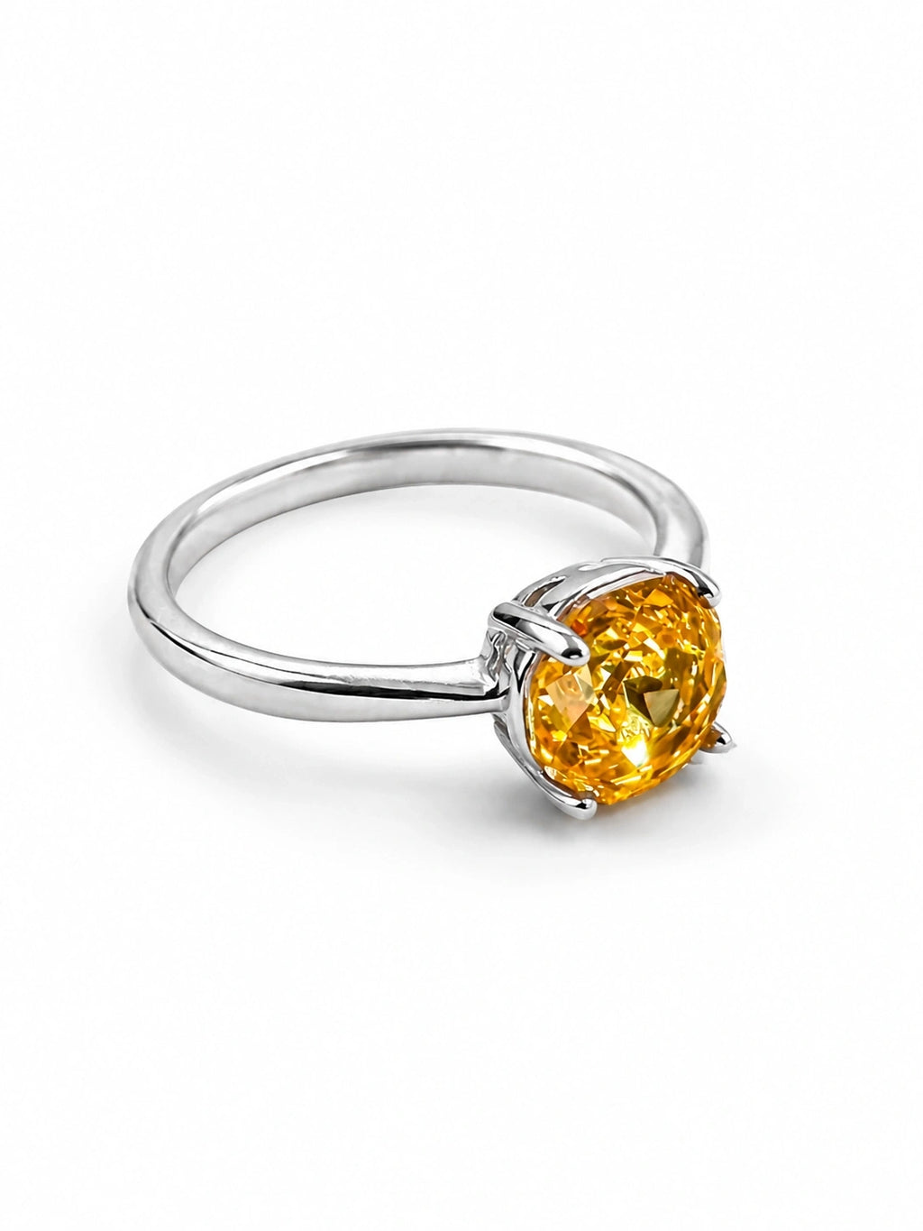 Rose And Navy Blue Center Stone Four-Prong Plain Band Ring