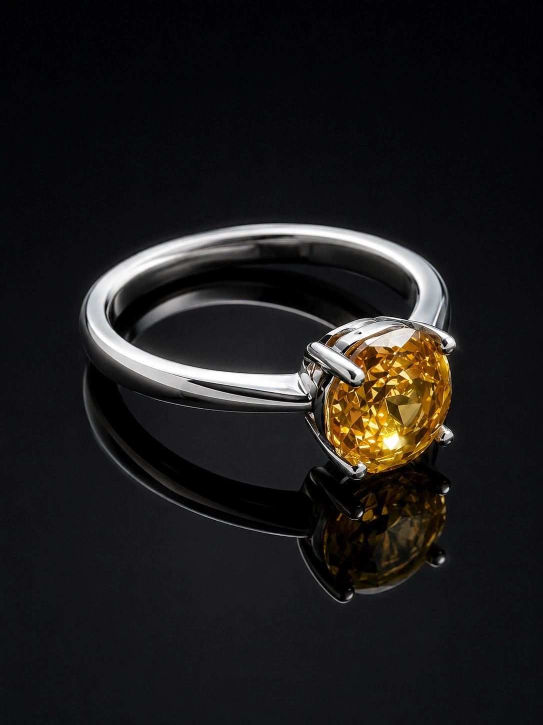 Rose And Navy Blue Center Stone Four-Prong Plain Band Ring