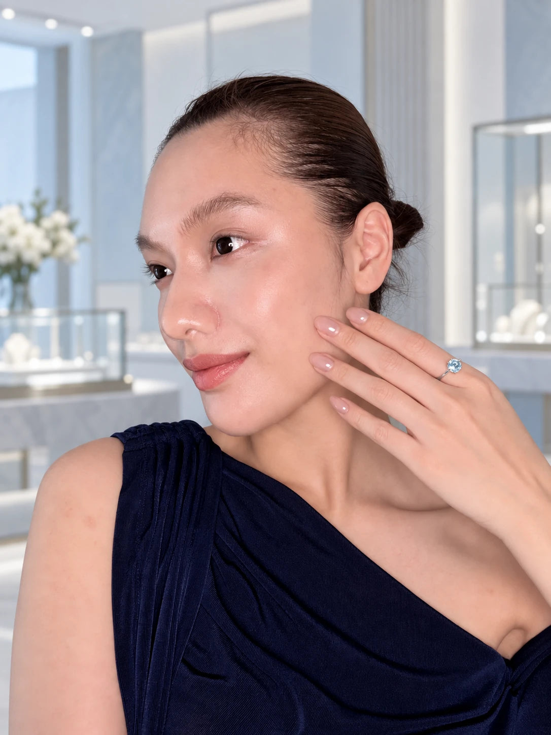 Two-Tone Blue CZ Ring