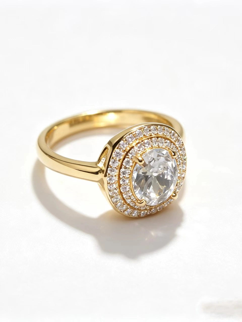Gold Oval Double Halo Ring