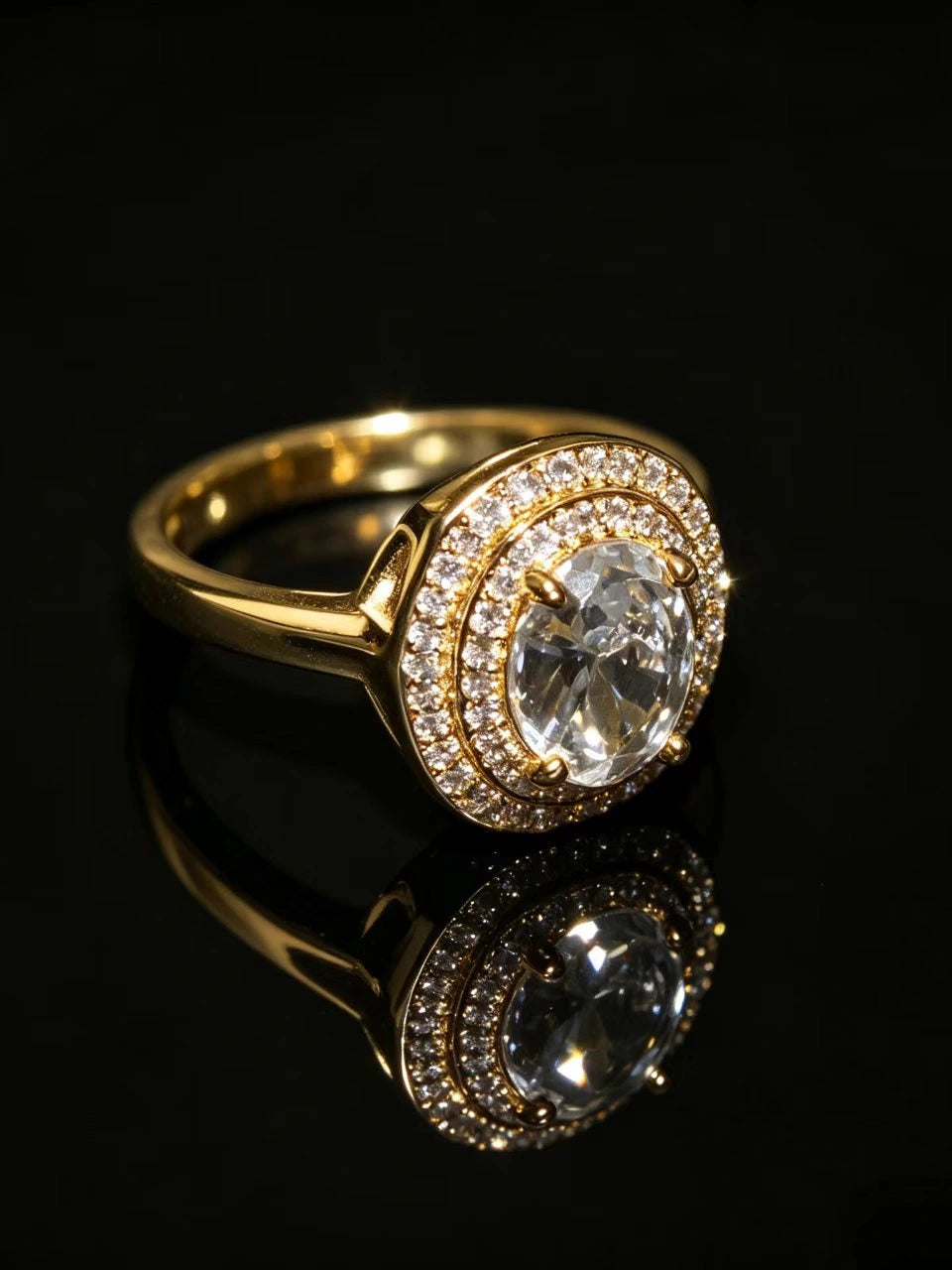 Gold Oval Double Halo Ring