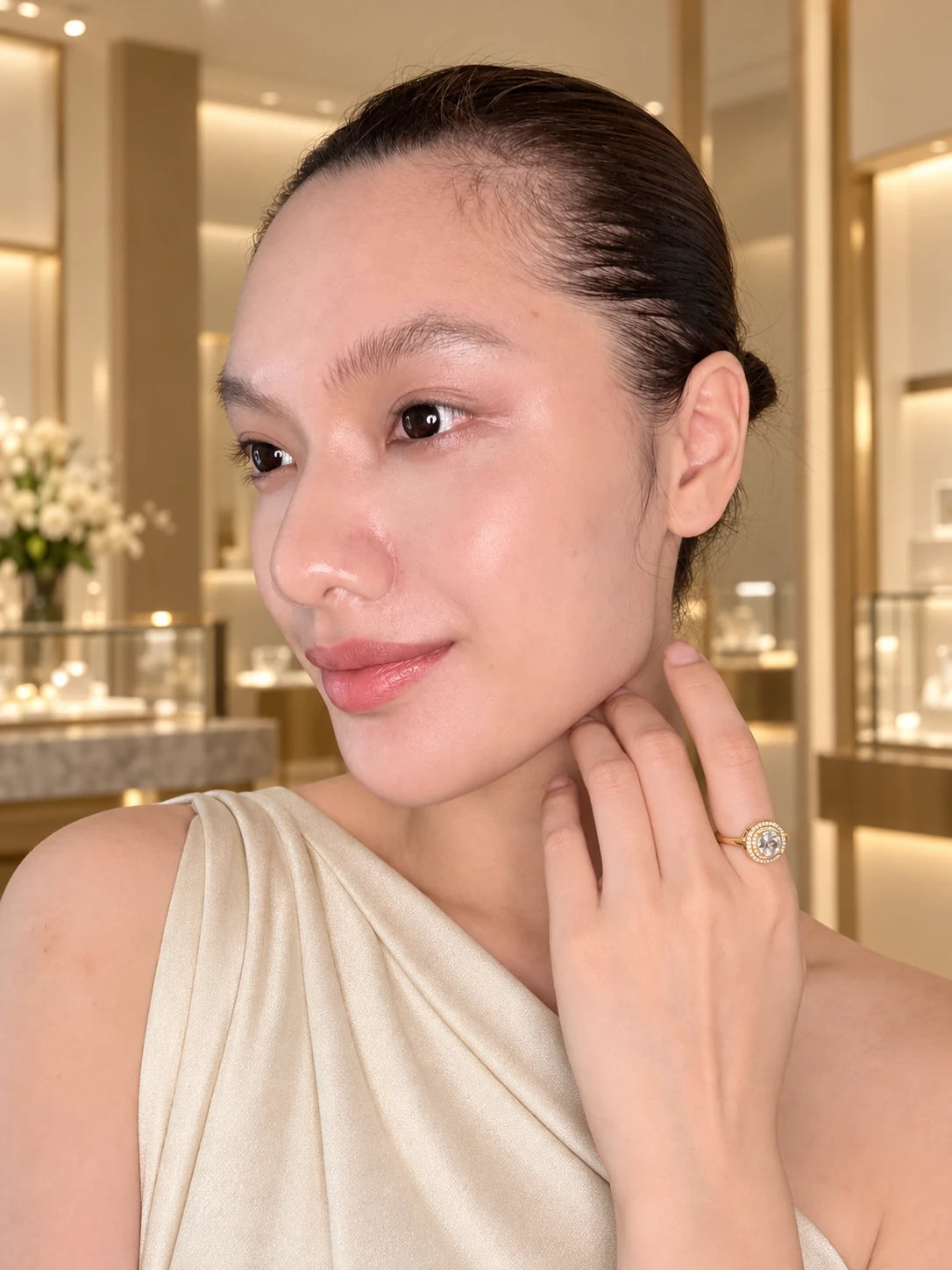 Gold Oval Double Halo Ring
