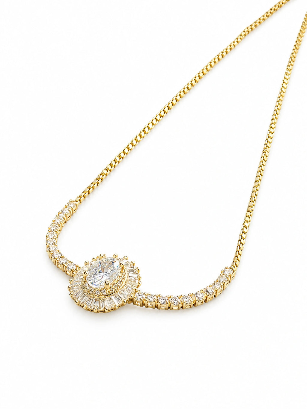 Oval Double Halo Gold Bracelet with Cubic Zirconia Center Stone