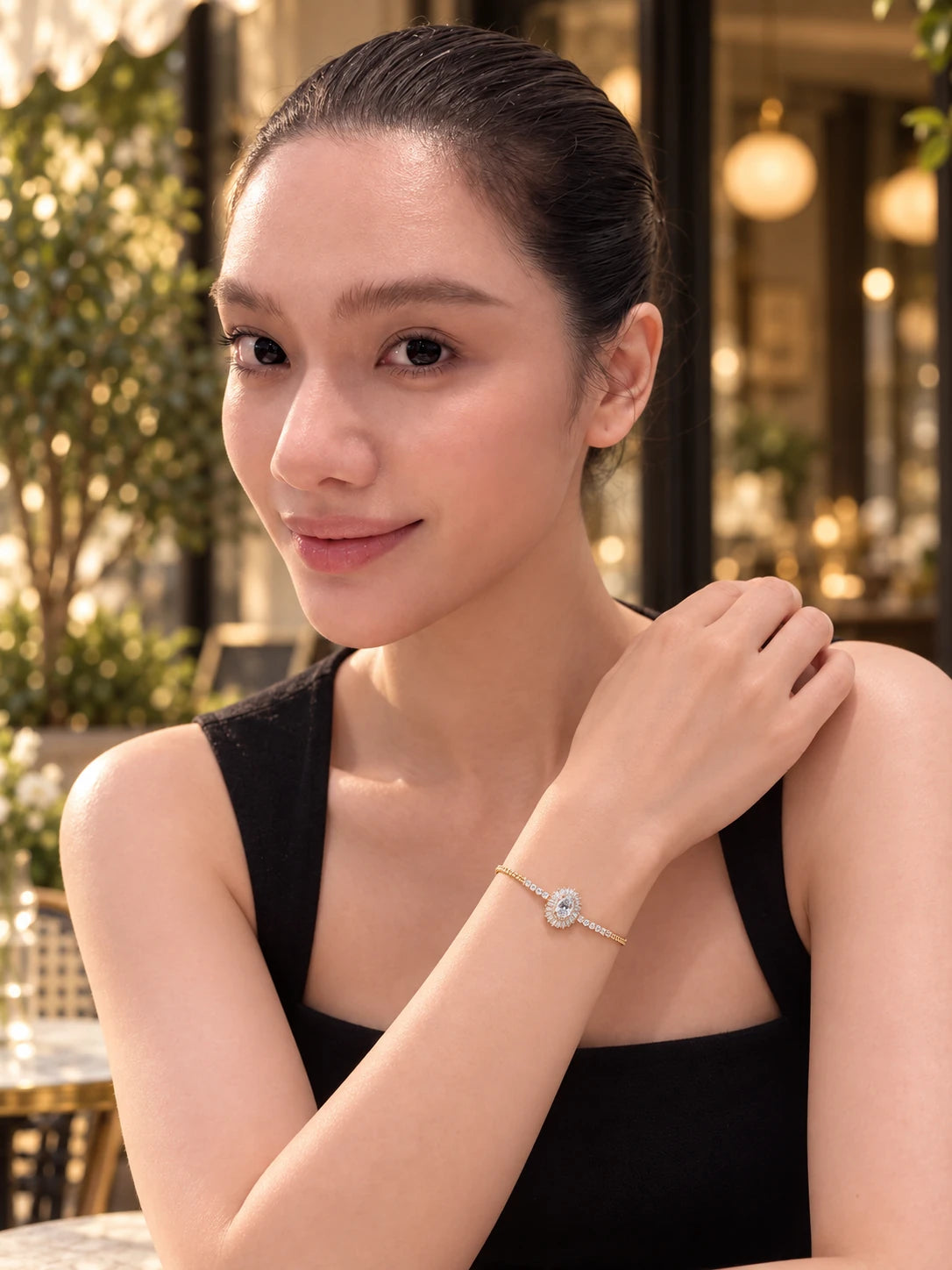 Oval Double Halo Gold Bracelet