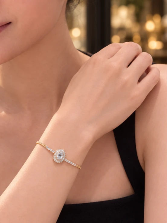 Oval Double Halo Gold Bracelet