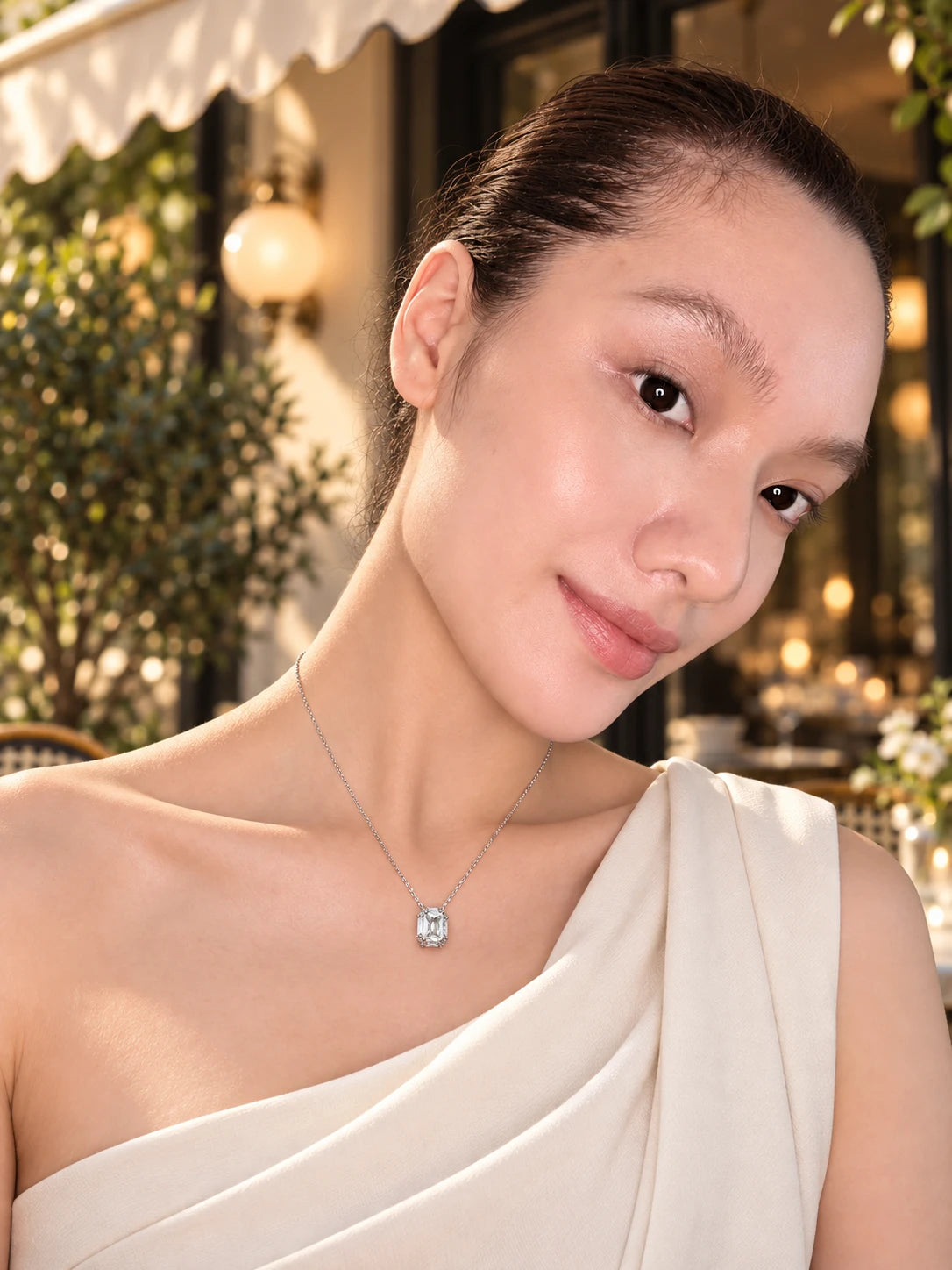 Silver Square Solitaire Necklace