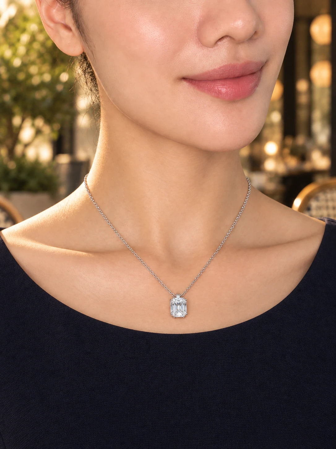 Silver Square Solitaire Necklace