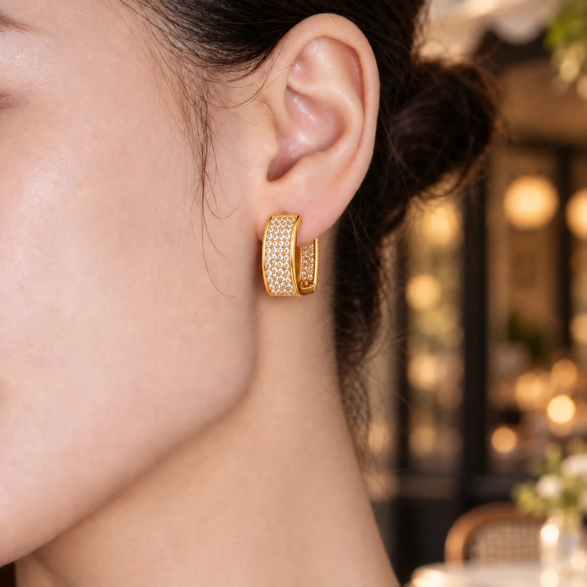 Gold Pav¡§| Square Earrings