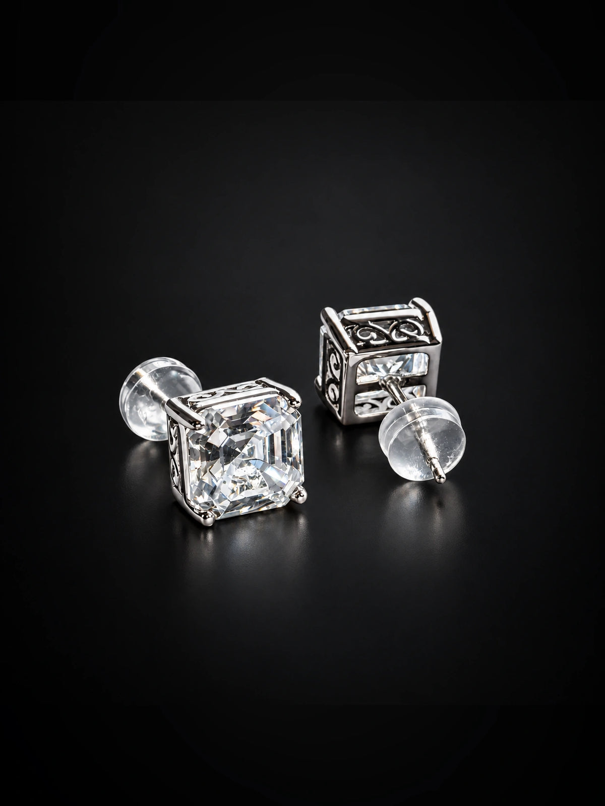 Asscher-Cut Openwork Stud Earrings