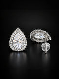 Front view of Pear Double Halo Stud Earrings