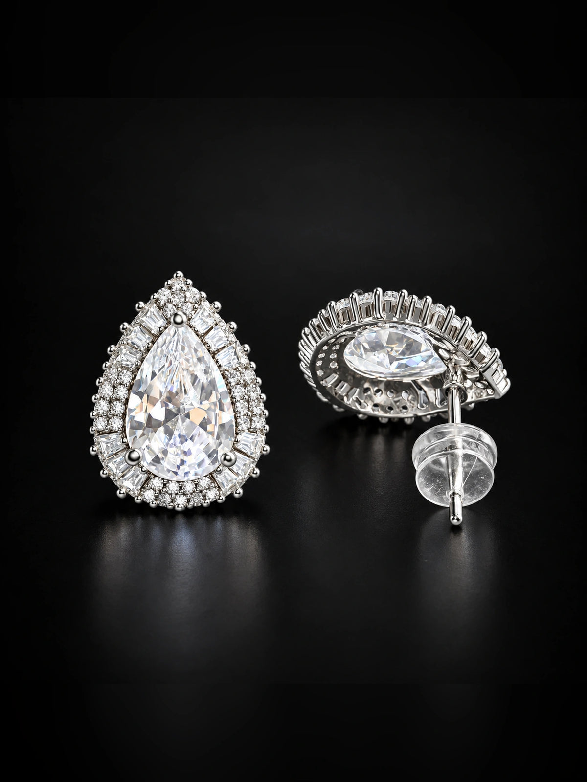 Pear Double Halo Stud Earrings
