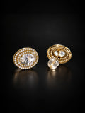 Front view of Oval Double Halo Stud Earrings