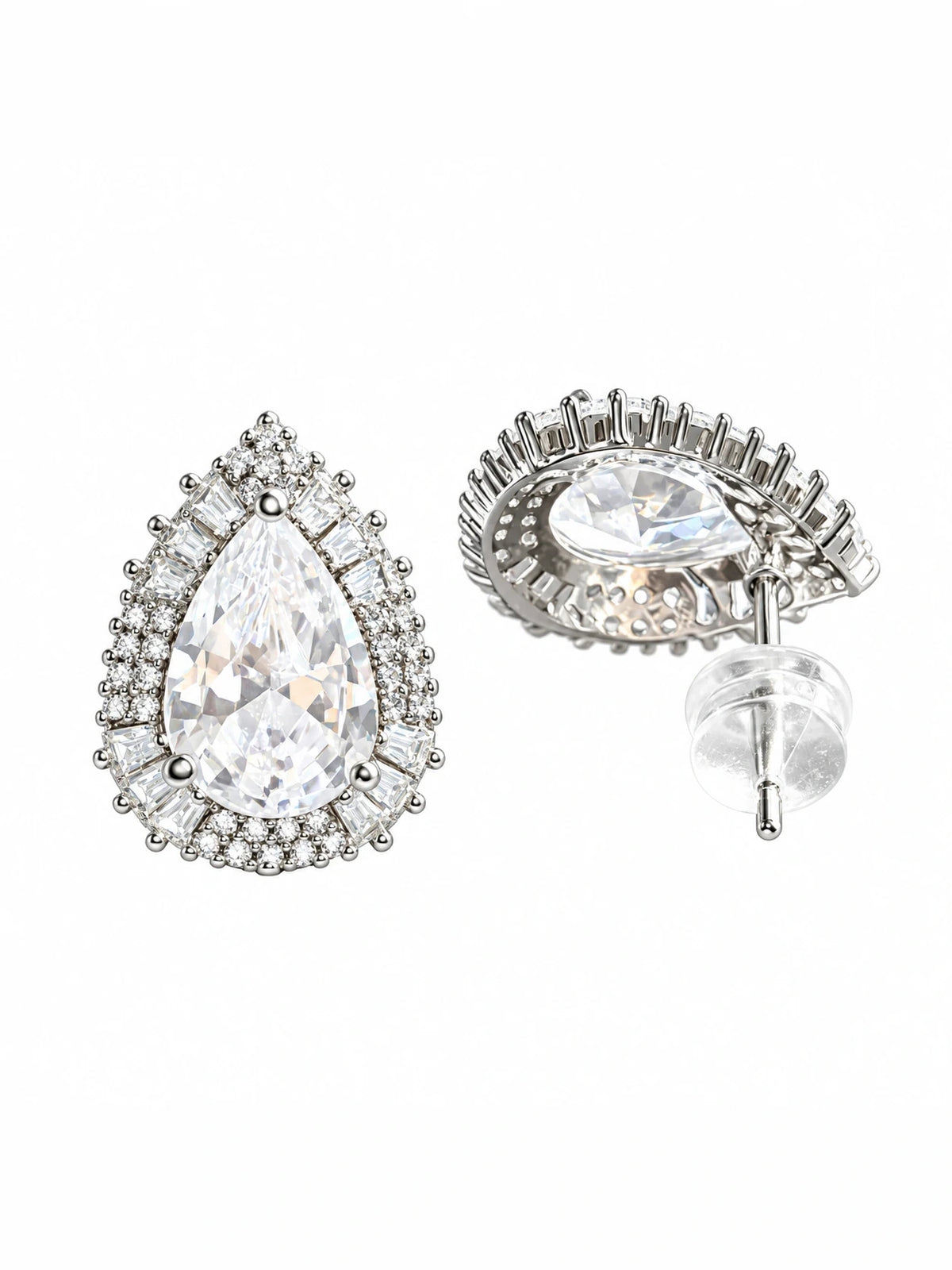 Pear Double Halo Stud Earrings