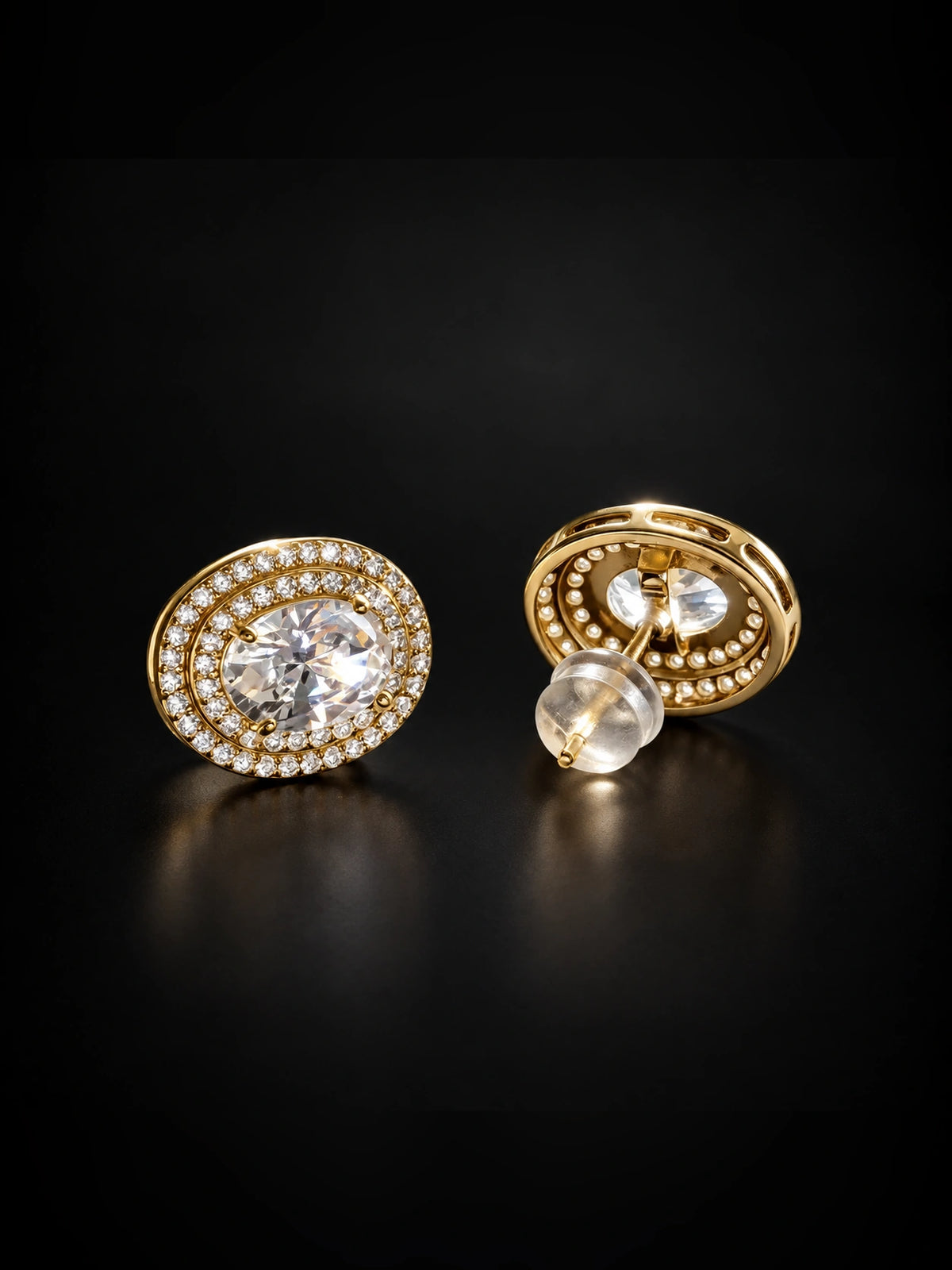 Oval Double Halo Stud Earrings